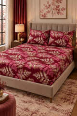 My Home Burgundy Oak Printed Cotton Fitted Bed Sheet Set