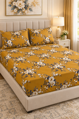 My Home Saffron Rose Printed Cotton Fitted Bed Sheet Set