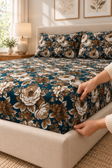 My Home Midnight Rose Printed Cotton Fitted Bed Sheet Set