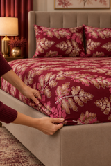 My Home Burgundy Oak Printed Cotton Fitted Bed Sheet Set