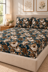My Home Midnight Rose Printed Cotton Fitted Bed Sheet Set