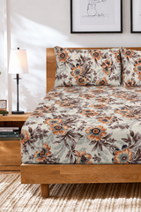 My Home Amber Meadow Printed Cotton Fitted Bed Sheet Set
