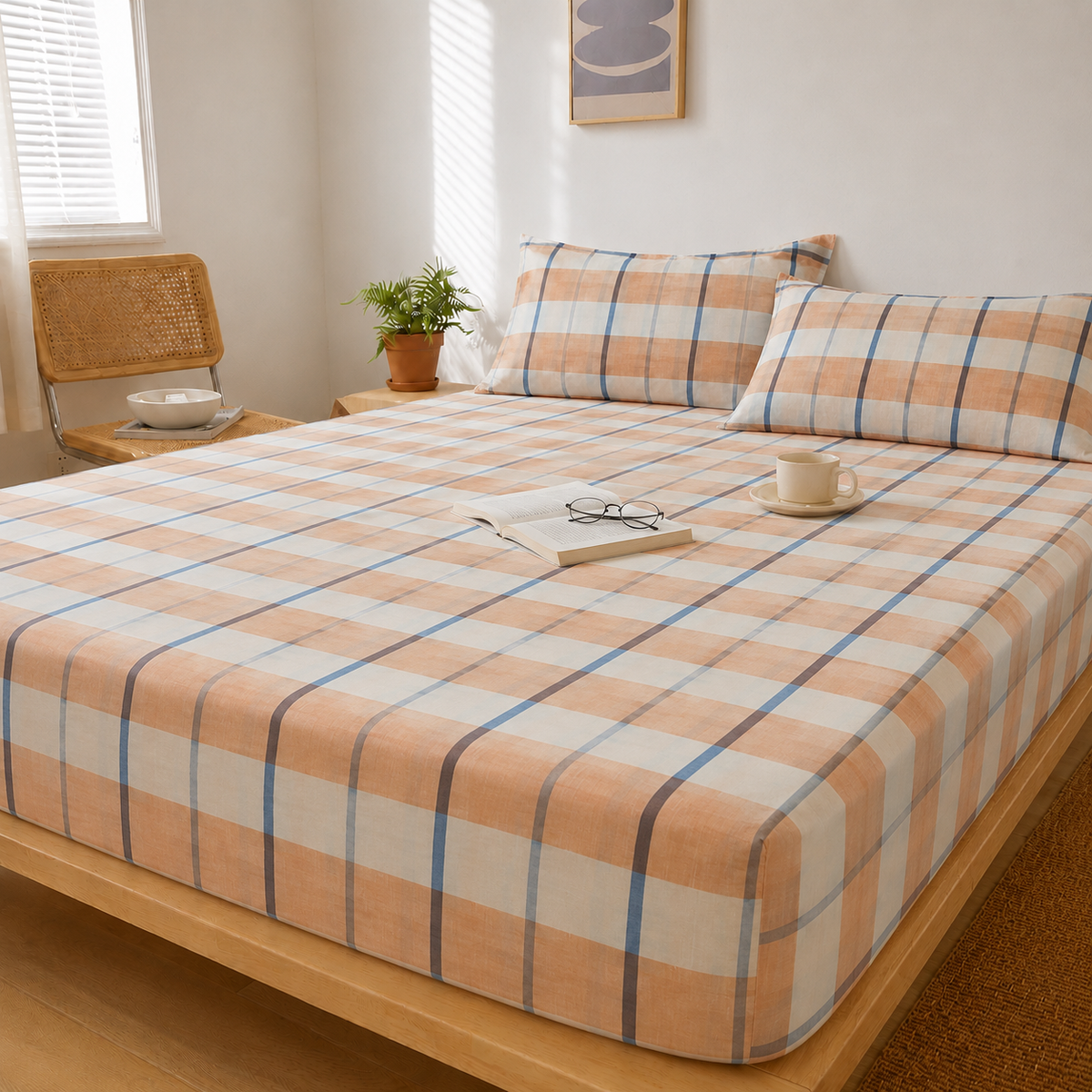 My Home Geometric Printed Cotton Fitted Bed Sheet Set