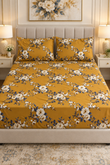 My Home Saffron Rose Printed Cotton Fitted Bed Sheet Set