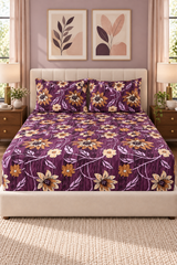 My Home Violet Garden Printed Cotton Fitted Bed Sheet Set