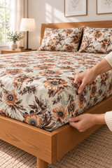 My Home Amber Meadow Printed Cotton Fitted Bed Sheet Set