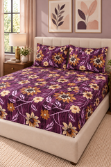 My Home Violet Garden Printed Cotton Fitted Bed Sheet Set