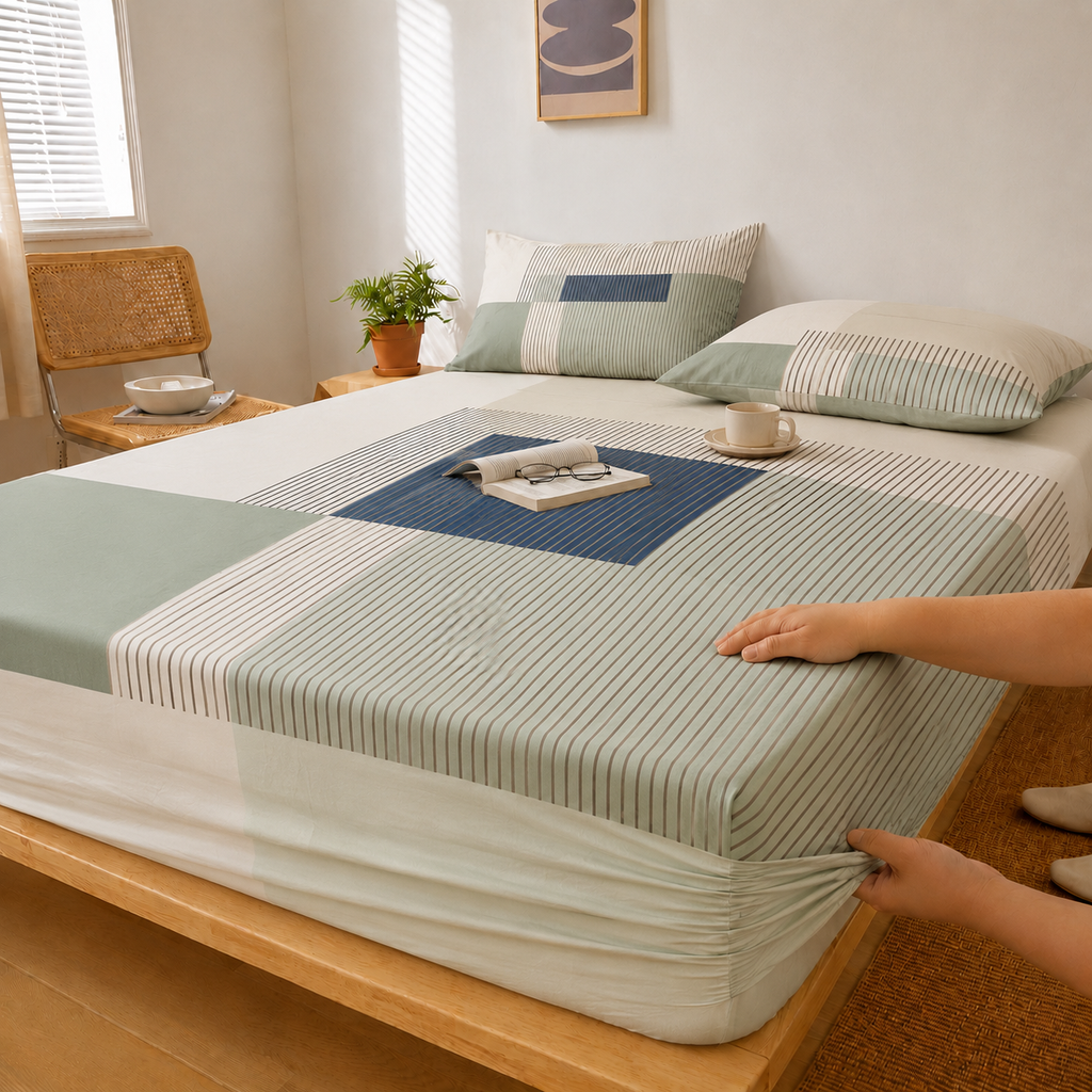 Olive Grove- 100% Cotton Fitted Sheet Set