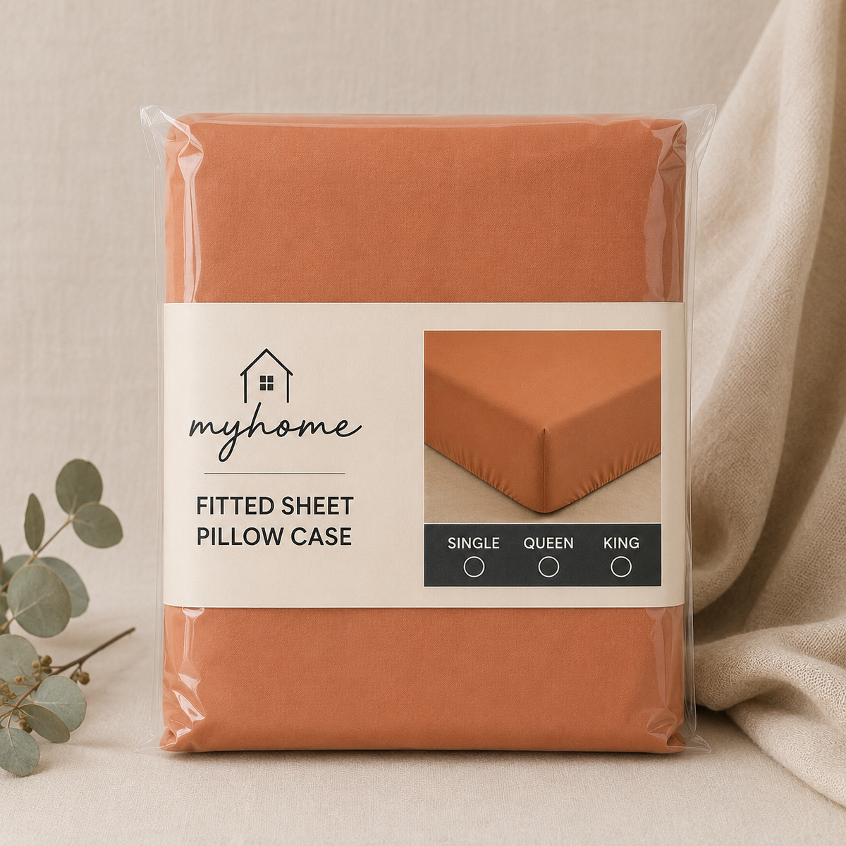 RUST FITTED SHEET SET WITH PILLOW CASE- (PREMIUM)