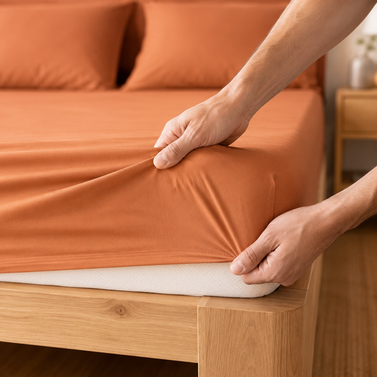 RUST FITTED SHEET SET WITH PILLOW CASE- (PREMIUM)