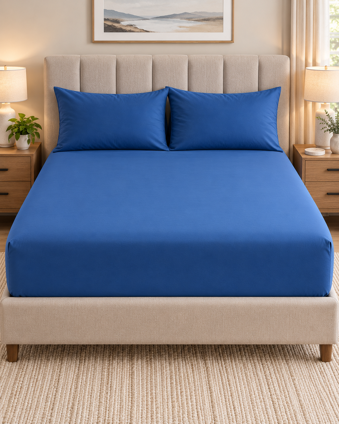 ROYAL BLUE FITTED SHEET SET WITH PILLOW CASE- (PREMIUM)