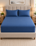 DARK BLUE FITTED SHEET SET WITH PILLOW CASE- (PREMIUM)
