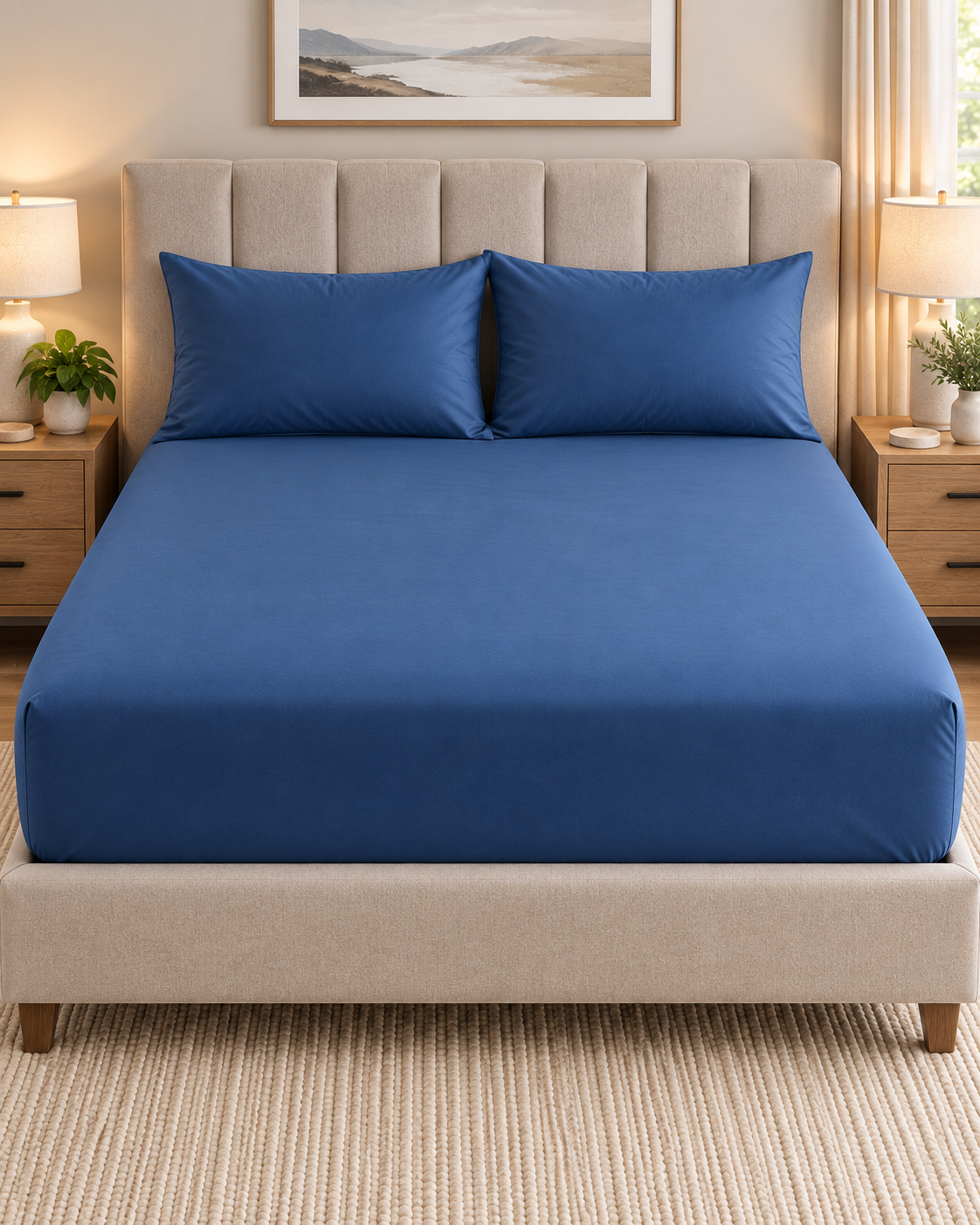DARK BLUE FITTED SHEET SET WITH PILLOW CASE- (PREMIUM)