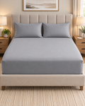 LIGHT GREY FITTED SHEET SET WITH PILLOW CASE- (PREMIUM)