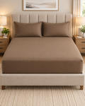 MOCHA FITTED SHEET SET WITH PILLOW CASE- (PREMIUM)