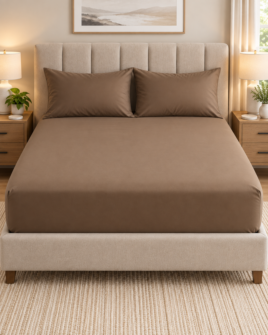 MOCHA FITTED SHEET SET WITH PILLOW CASE- (PREMIUM)