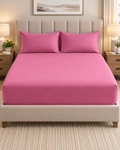 PINK FITTED SHEET SET WITH PILLOW CASE- (PREMIUM)