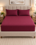 BURGUNDY FITTED SHEET SET WITH PILLOW CASE- (PREMIUM)