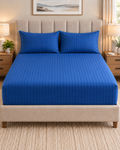 ROYAL BLUE SATIN STRIPE FITTED SHEET SHEET SET- PREMIUM