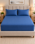DARK BLUE SATIN STRIPE FITTED SHEET SHEET SET- PREMIUM