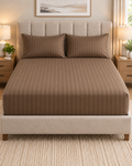 MOCHA SATIN STRIPE FITTED SHEET SHEET SET- PREMIUM