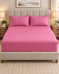 PINK SATIN STRIPE FITTED SHEET SHEET SET- PREMIUM