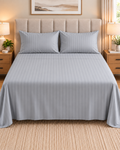 Light Grey 3PCS Satin Stripe Bedsheet Set with Pillow case- Premium