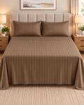 Mocha 3PCS Satin Stripe Bedsheet Set with Pillow case- Premium