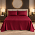 Burgundy 3PCS Satin Stripe Bedsheet Set with Pillow case- Premium