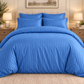 Blue 6 PCS Premium Satin Stripe Duvet Cover Set