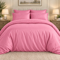 Pink 6 PCS Premium Satin Stripe Duvet Cover Set