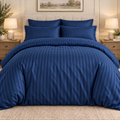 Navy Blue 6 PCS Premium Satin Stripe Duvet Cover Set