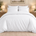 White 6 PCS Premium Satin Stripe Duvet Cover Set