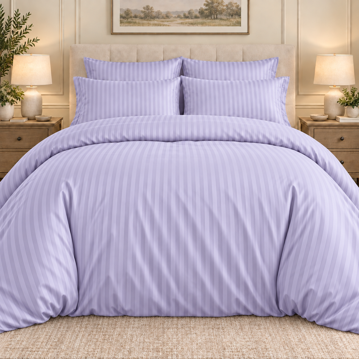 Silver 6 PCS Premium Satin Stripe Duvet Cover Set