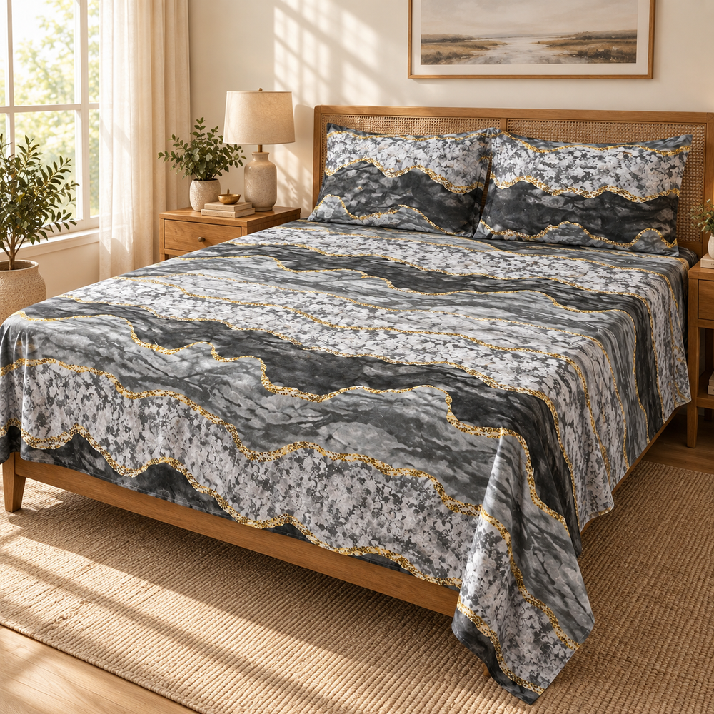 MARBLE  3 PCS BEDSHEET SHEET SET- PREMIUM