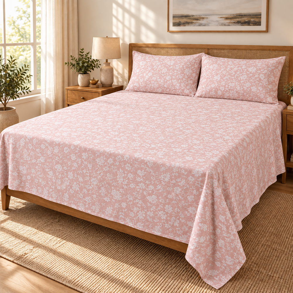 PINK 3 PCS BEDSHEET SHEET SET- PREMIUM
