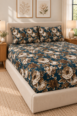 My Home Midnight Rose Printed Cotton Fitted Bed Sheet Set