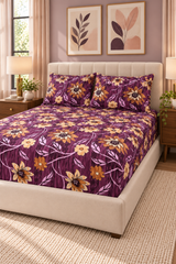 My Home Violet Garden Printed Cotton Fitted Bed Sheet Set