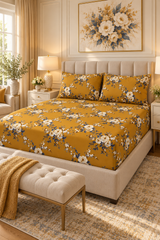 My Home Saffron Rose Printed Cotton Fitted Bed Sheet Set