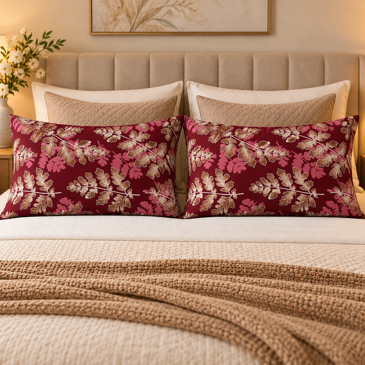 My Home Burgundy Oak 2 PCS Pillow Covers – 19 x 29 in (Pack of 2)