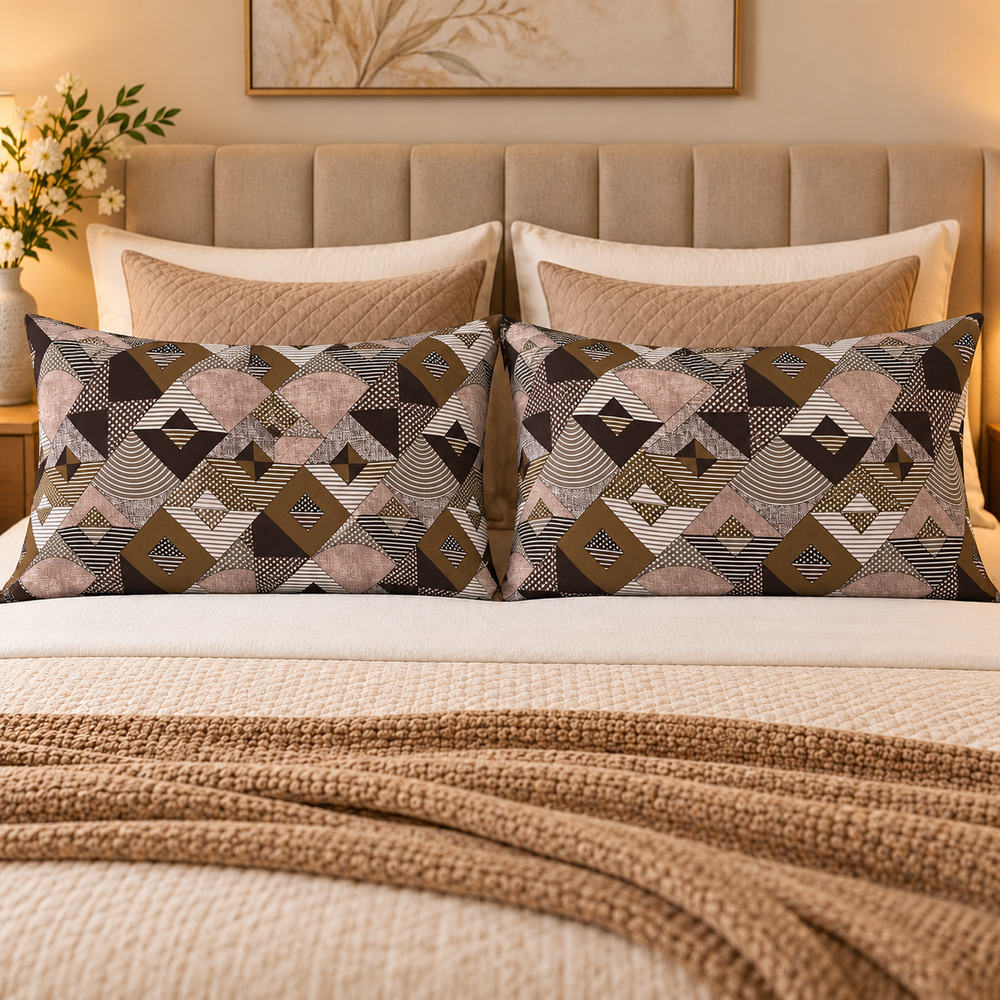 My Home Mocha Mosaic 2 PCS Pillow Covers – 19 x 29 in (Pack of 2)