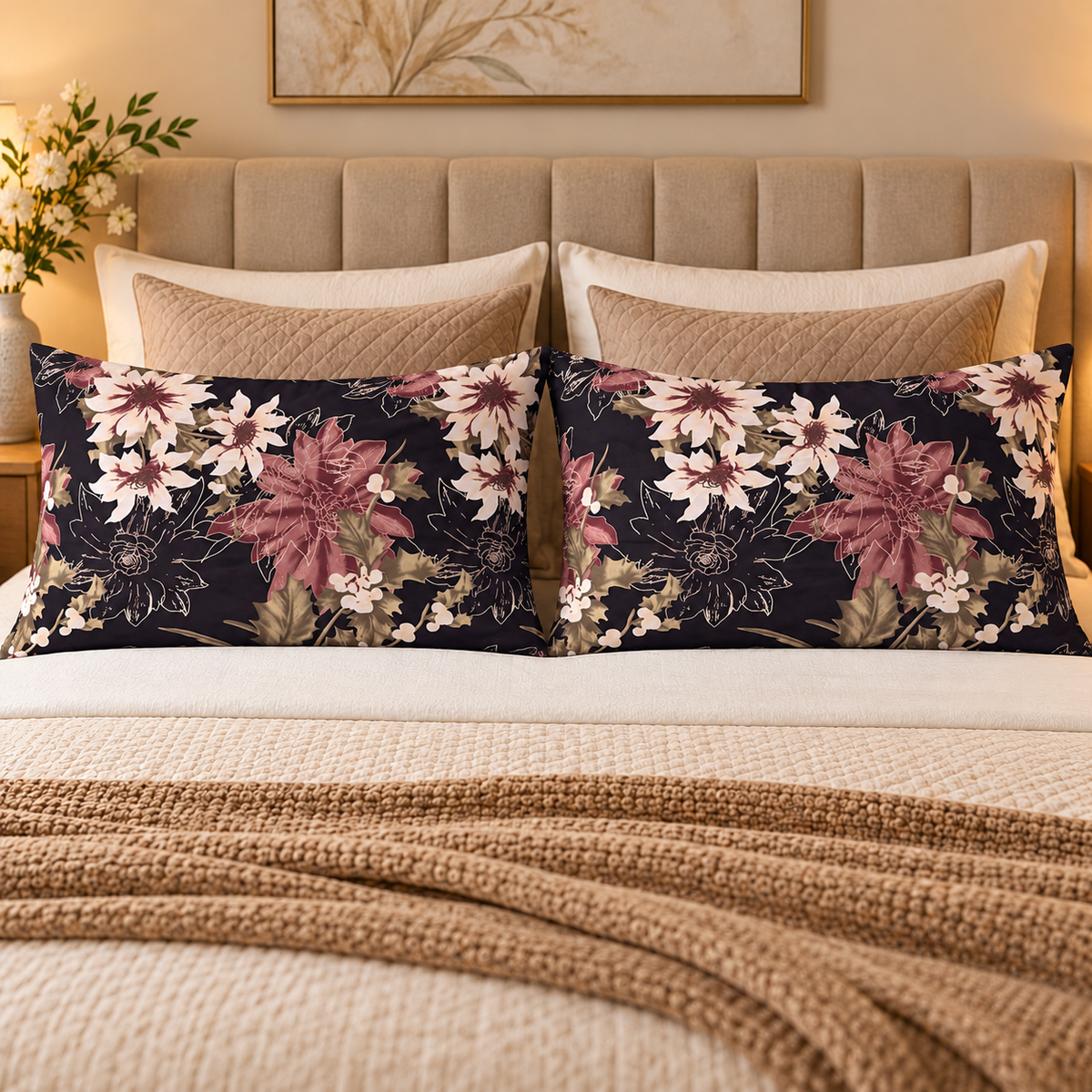 My Home Noir Magnolia 2 PCS Pillow Covers – 19 x 29 in (Pack of 2)
