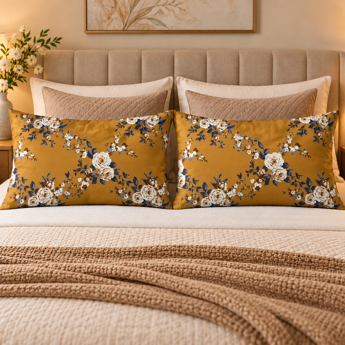 My Home Saffron Rose 2 PCS Pillow Covers – 19 x 29 in (Pack of 2)