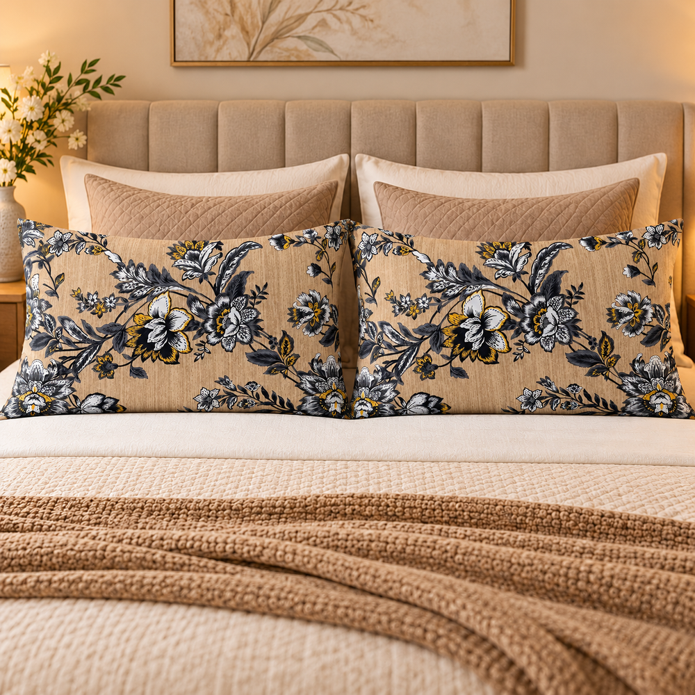 My Home Sandstone Bloom 2 PCS Pillow Covers – 19 x 29 in (Pack of 2)