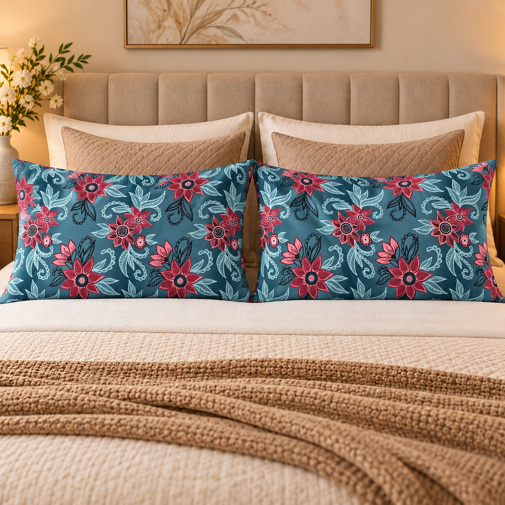 My Home Teal Blossom 2 PCS Pillow Covers – 19 x 29 in (Pack of 2)