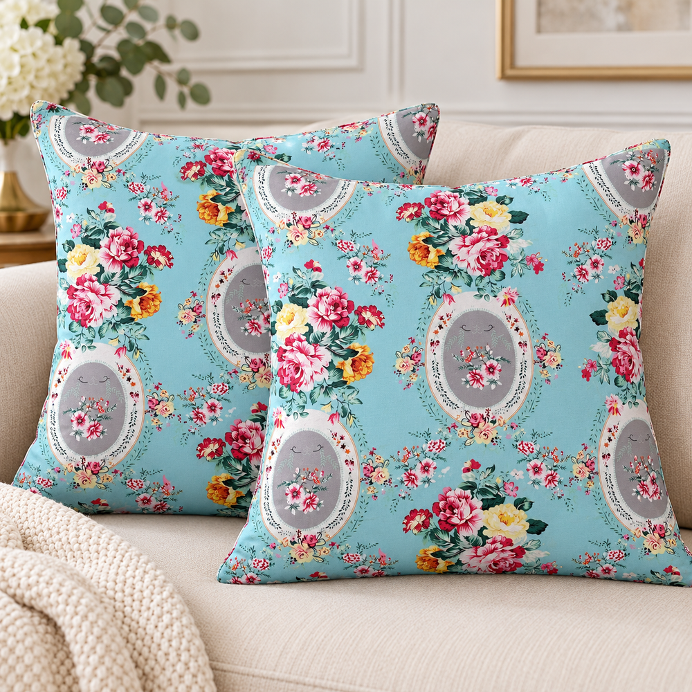 My Home Aqua Cameo 2 PCS Cushion Covers – 16 x 16 in (Pack of 2)