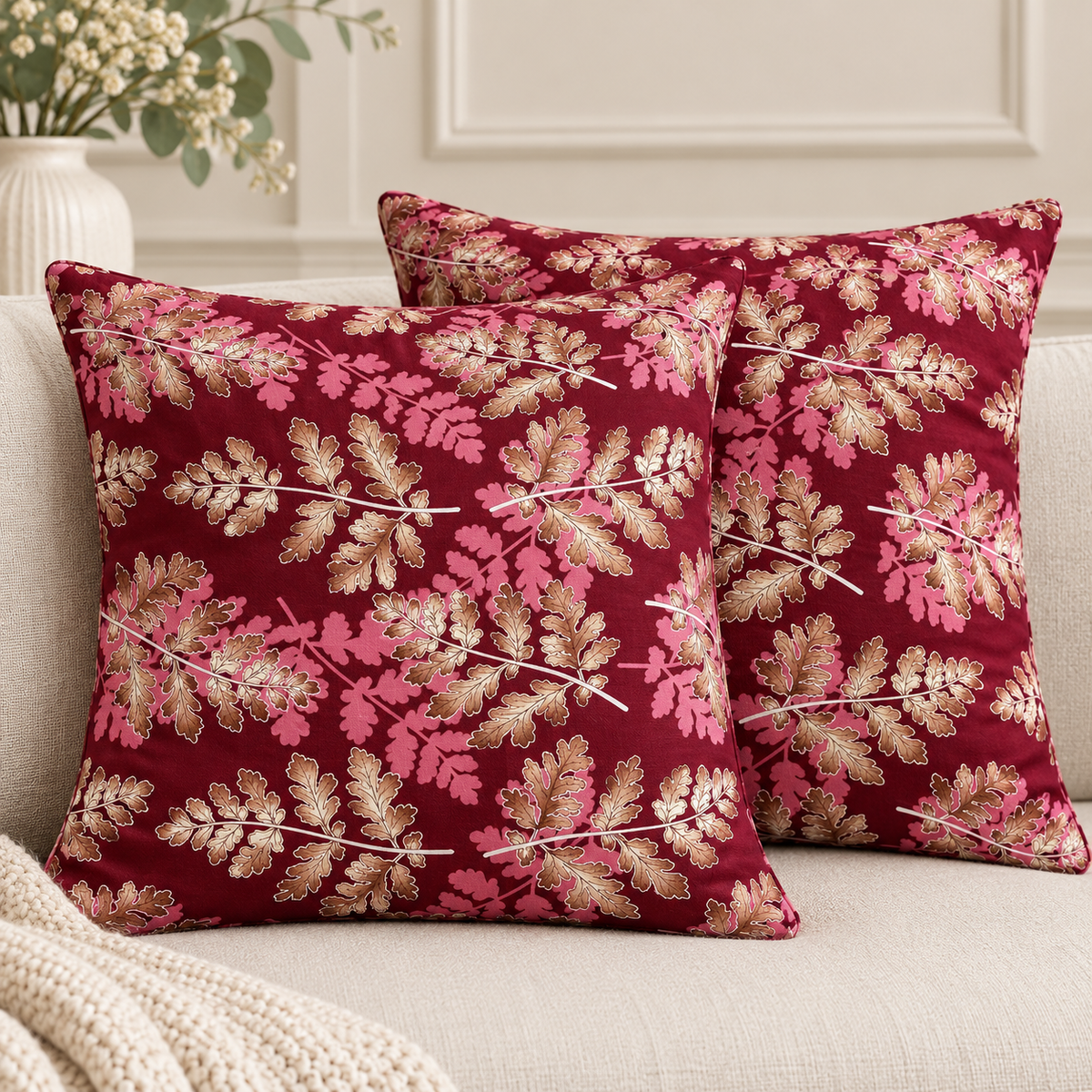 My Home Burgundy Oak 2 PCS Cushion Covers – 16 x 16 in (Pack of 2)