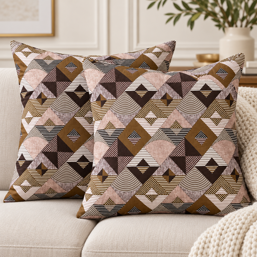 My Home Mocha Mosaic 2 PCS Cushion Covers – 16 x 16 in (Pack of 2)