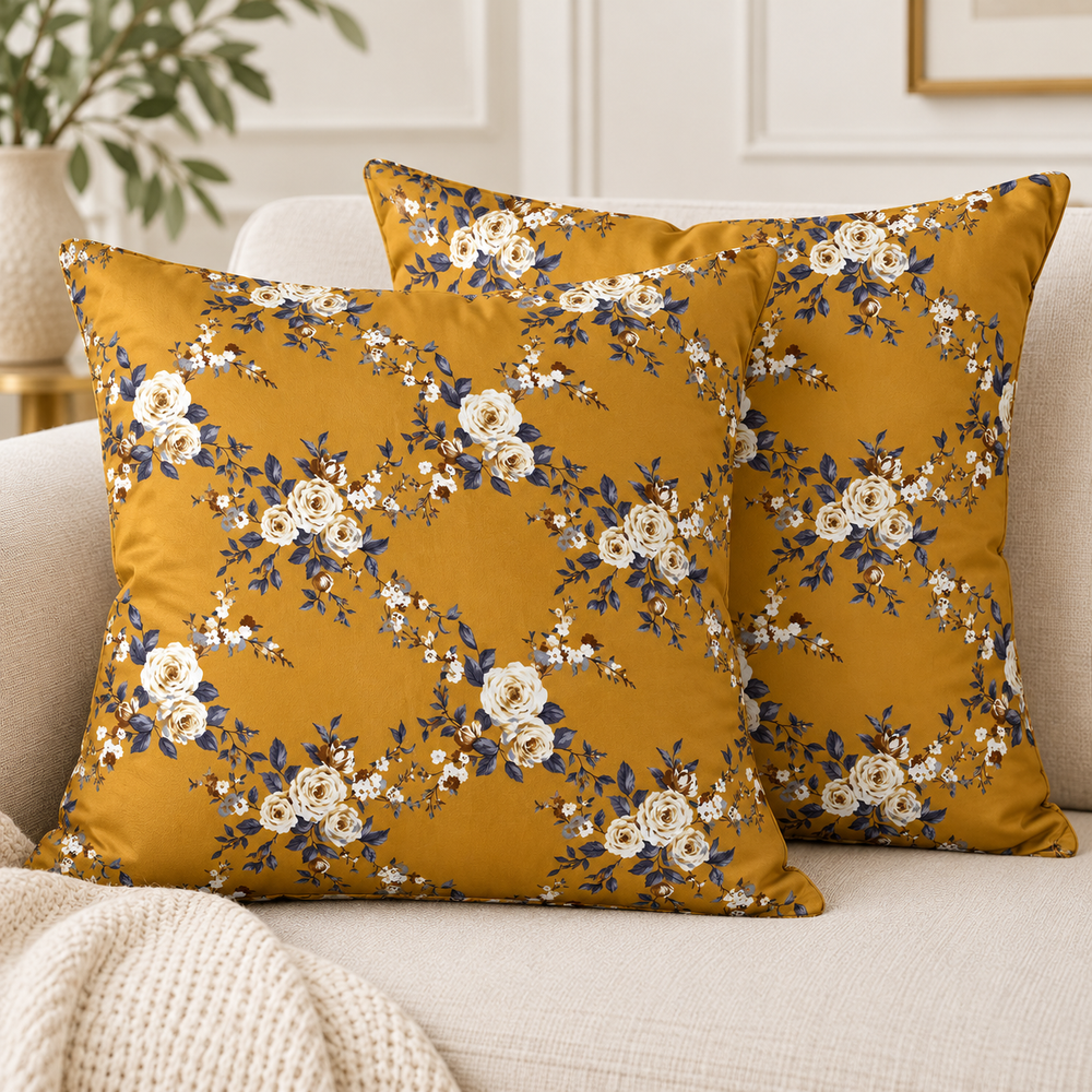 My Home Saffron Rose 2 PCS Cushion Covers – 16 x 16 in (Pack of 2)