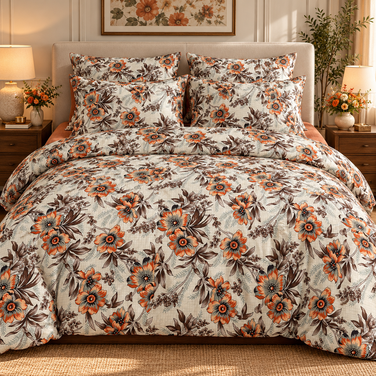 My Home Sandstone Bloom 6-Piece Duvet Cover Set